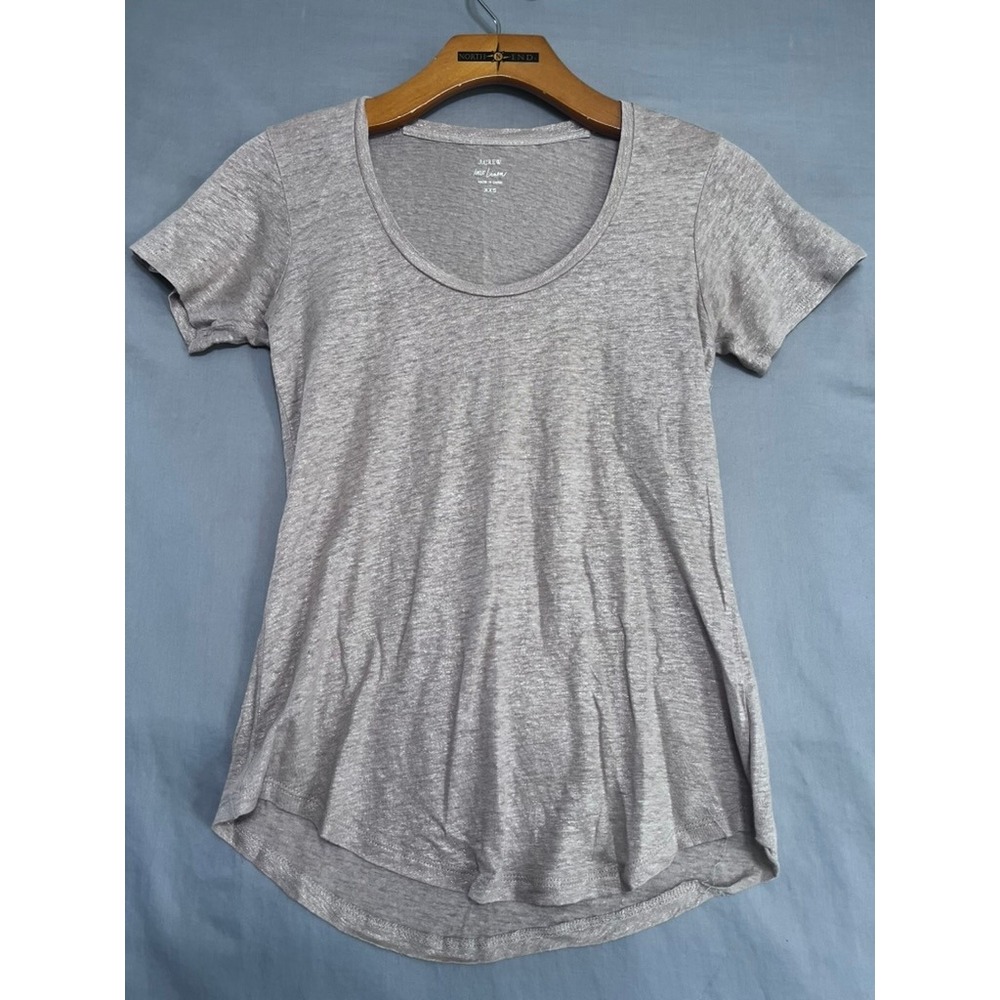 J.Crew Womens XXS Silver Metallic 100% Linen Scoop Neck Short Sleeve Tee Shirt